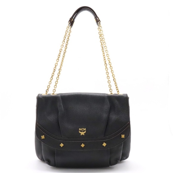 MCM Handbags - MCM Black Shoulder Bag with Gold Chain